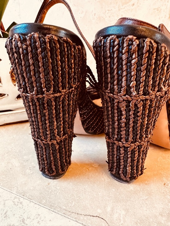 Prada Braided Raffia Slingback Heels - Picture 6 of 10